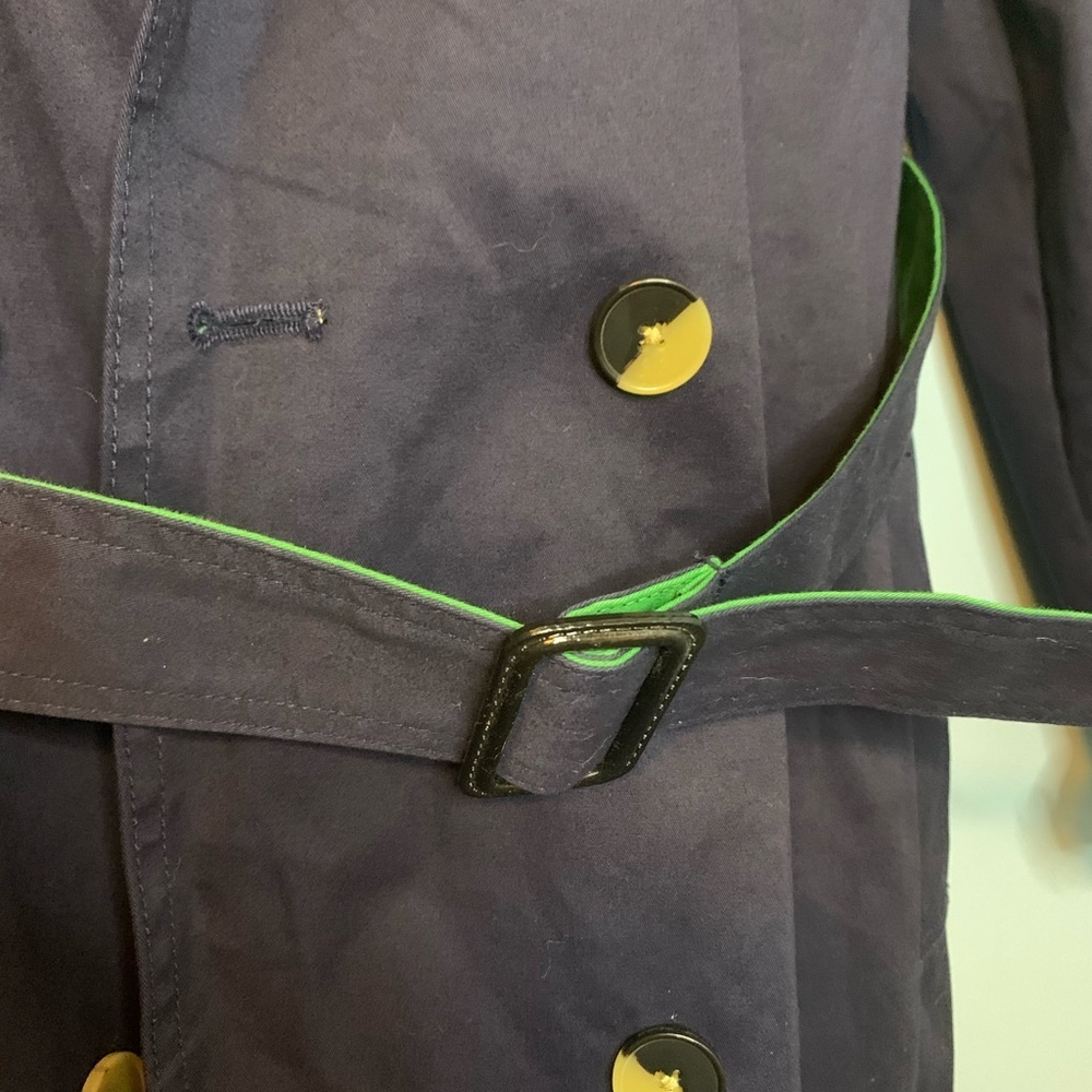Phillip Lim navy blue with green trim trench coat military style Size L - Picture 8 of 13